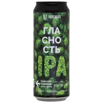 Пиво 4brewers Гласность нефильтрованное светлое 0,45 л ж/б