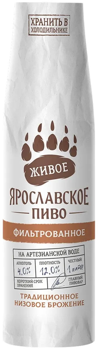 Пиво светлое Ярославское пиво Живое фильтрованное 4% 1л