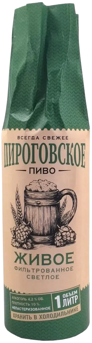 Пиво светлое Пироговское Живое 4,2% 1л